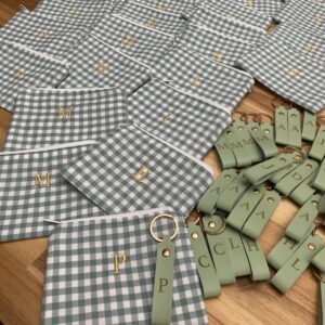 Pedido mixto de llaveros polipiel y monederos tela personalizados para Eventos