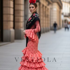 Traje de flamenca naranja de tela doble pico 280.50€